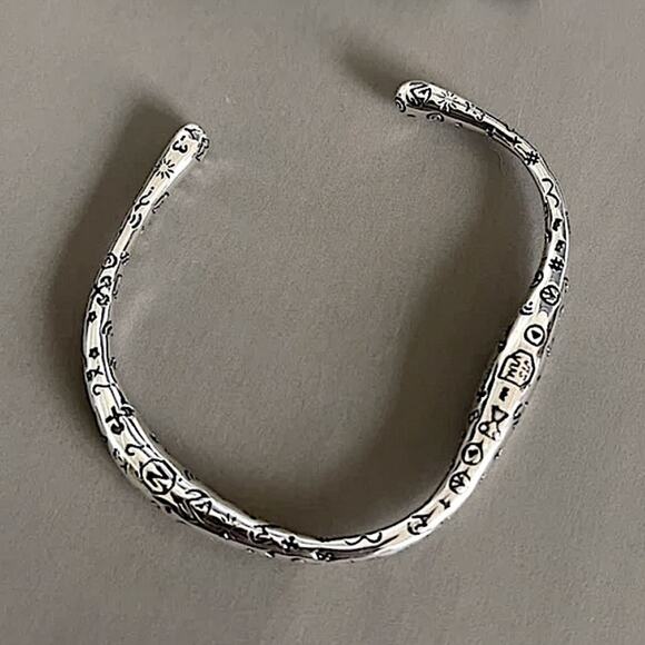 Irregular Graffiti Sterling Silver Bangle Cuff Bracelet - Picture 1 of 5